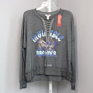 NWT Arizona Jean Co.‎ Lace-Up Graphic Sweatshirt “Invincible Dreamer” Women’s L